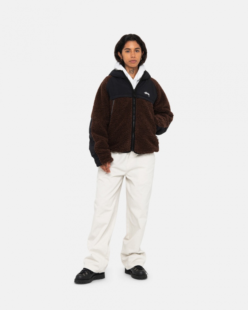 Stussy Sherpa Paneled Zakapturzony Jacket - Unisex Hoodies Brązowe | FPLHY22697