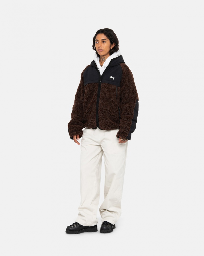 Stussy Sherpa Paneled Zakapturzony Jacket - Unisex Hoodies Brązowe | FPLHY22697