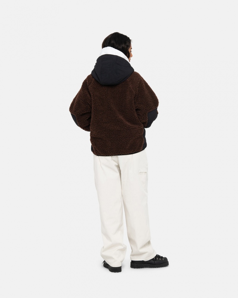 Stussy Sherpa Paneled Zakapturzony Jacket - Unisex Hoodies Brązowe | FPLHY22697