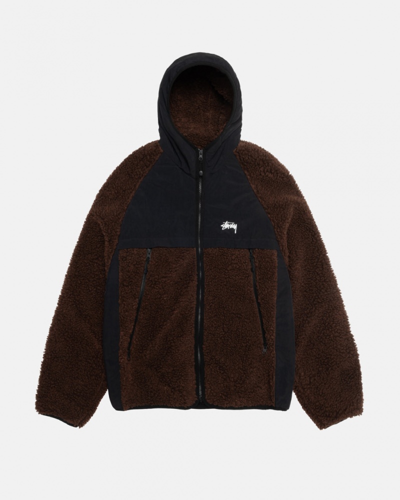 Stussy Sherpa Paneled Zakapturzony Jacket - Unisex Hoodies Brązowe | FPLHY22697