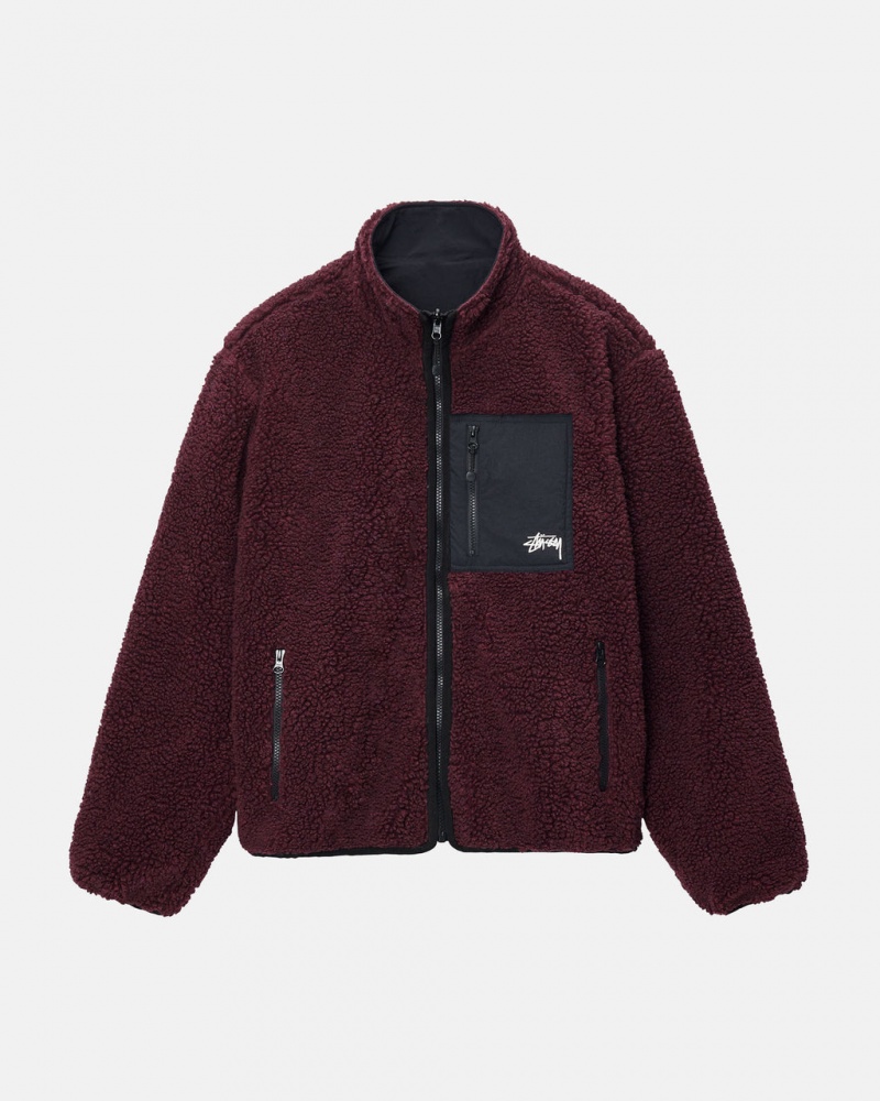 Stussy Sherpa Reversible Jacket - Unisex Jackets Bordowe | PLZDE14643