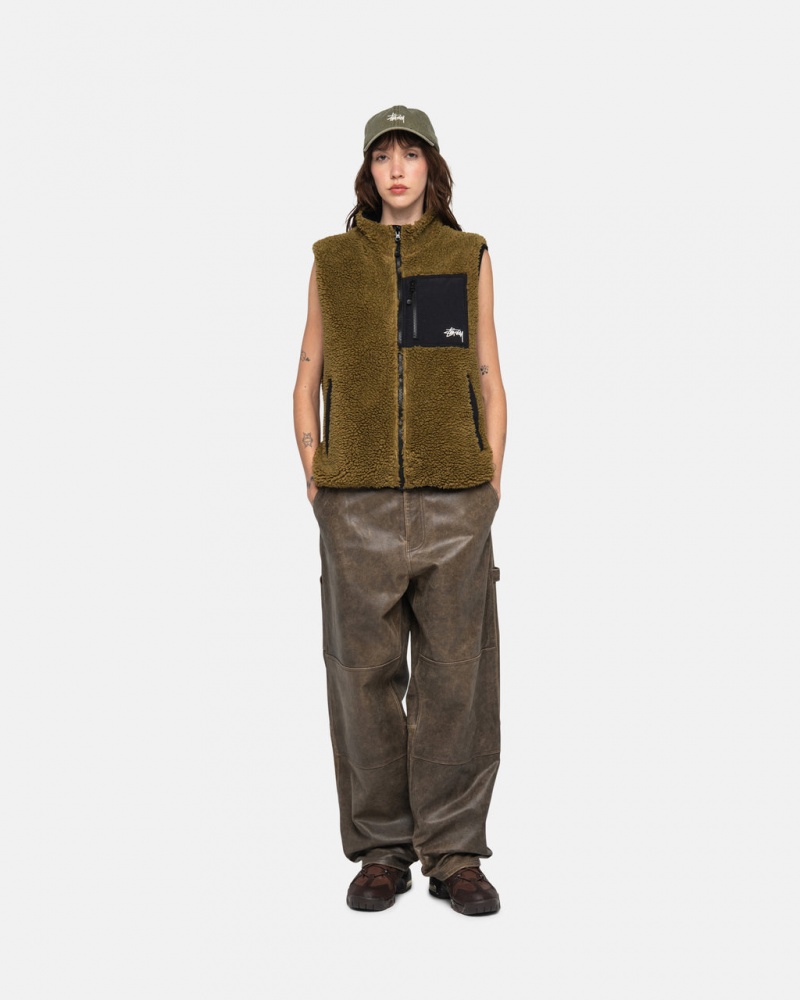 Stussy Sherpa Reversible Vest - Unisex Jackets Oliwkowe | EPLHC84396