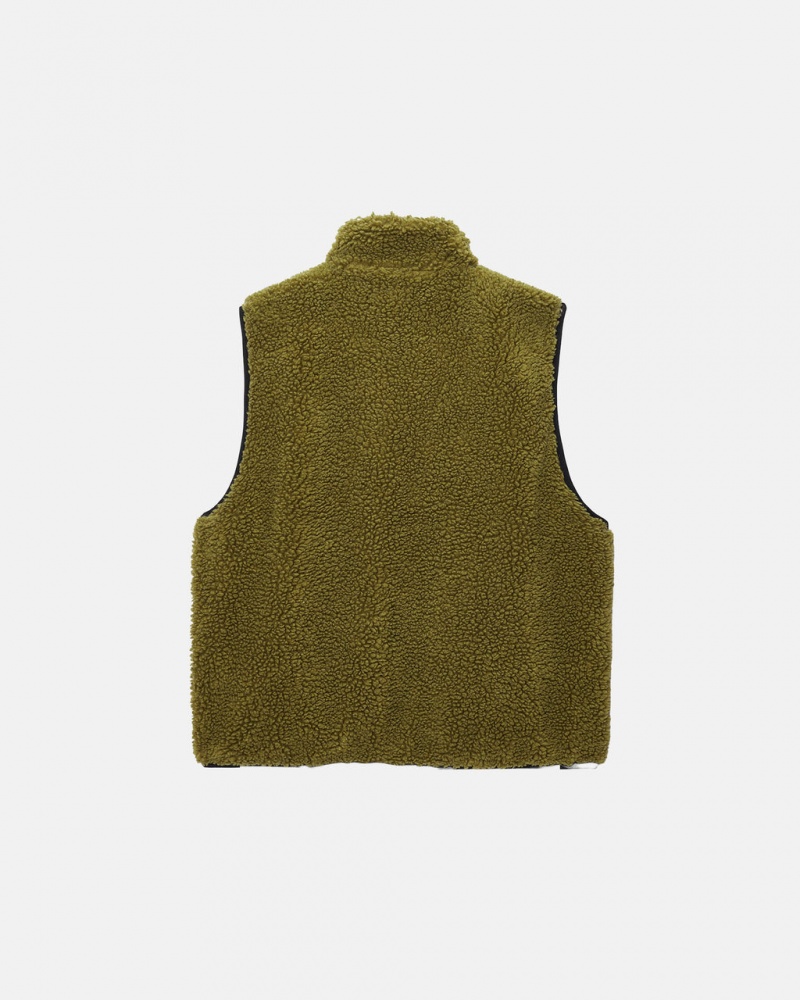 Stussy Sherpa Reversible Vest - Unisex Jackets Oliwkowe | EPLHC84396