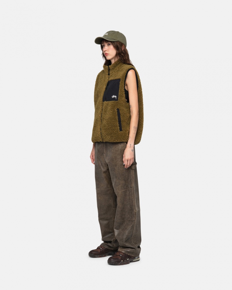 Stussy Sherpa Reversible Vest - Unisex Jackets Oliwkowe | EPLHC84396