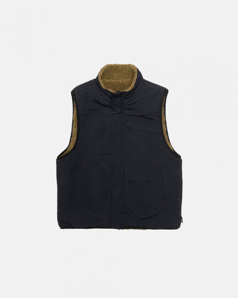 Stussy Sherpa Reversible Vest - Unisex Jackets Oliwkowe | EPLHC84396