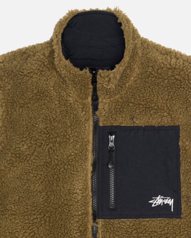 Stussy Sherpa Reversible Vest - Unisex Jackets Oliwkowe | EPLHC84396