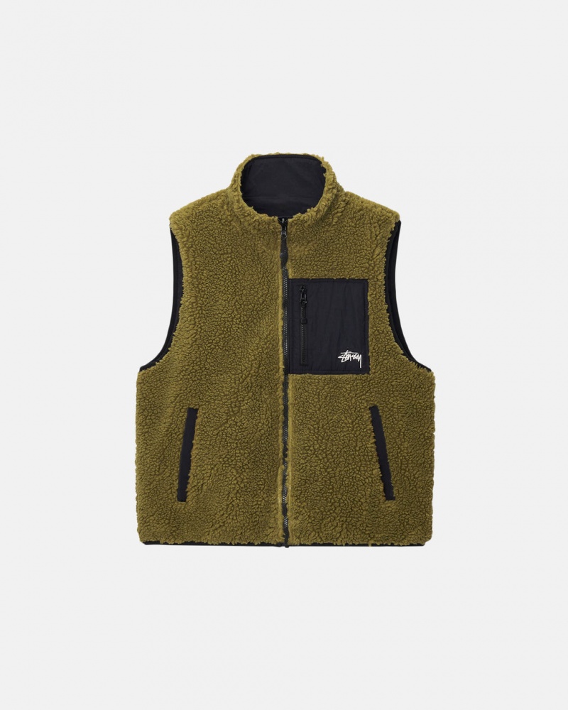 Stussy Sherpa Reversible Vest - Unisex Jackets Oliwkowe | EPLHC84396