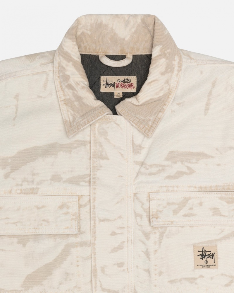 Stussy Shop Jacket Distressed Płócienne - Unisex Jackets Khaki | EPLHC73795