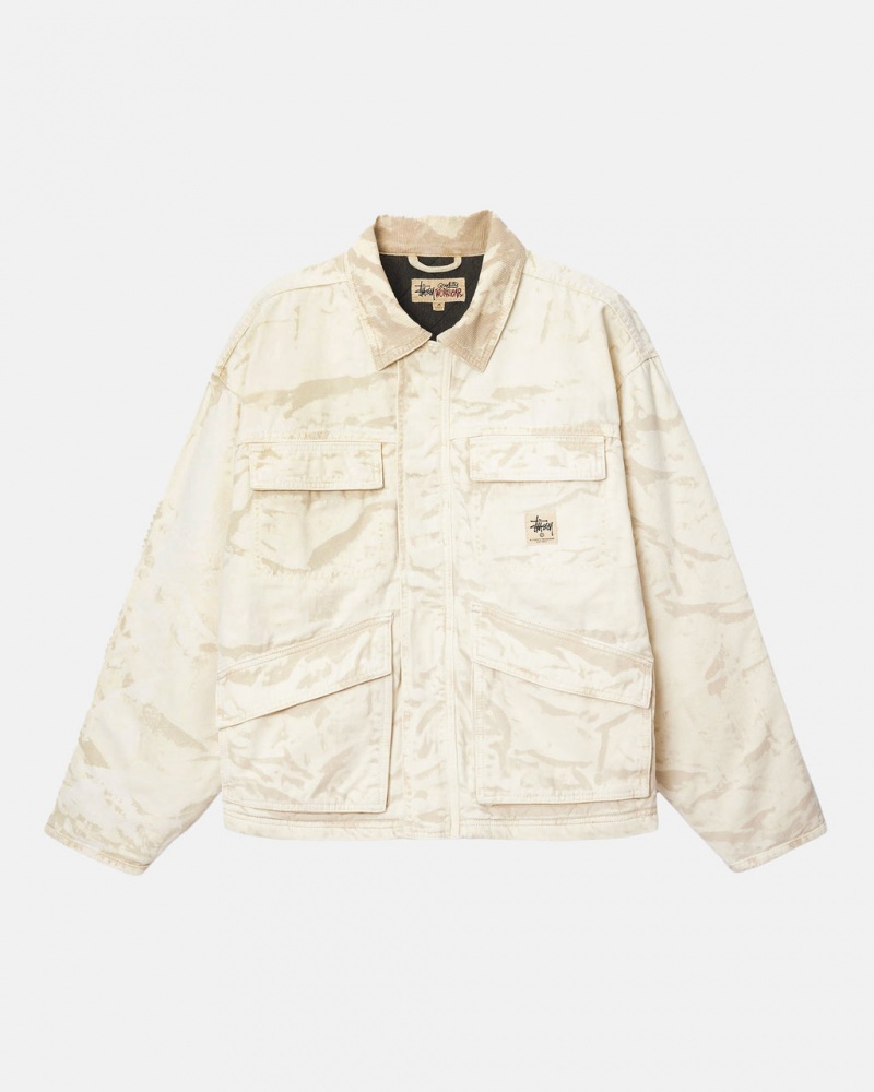 Stussy Shop Jacket Distressed Płócienne - Unisex Jackets Khaki | EPLHC73795