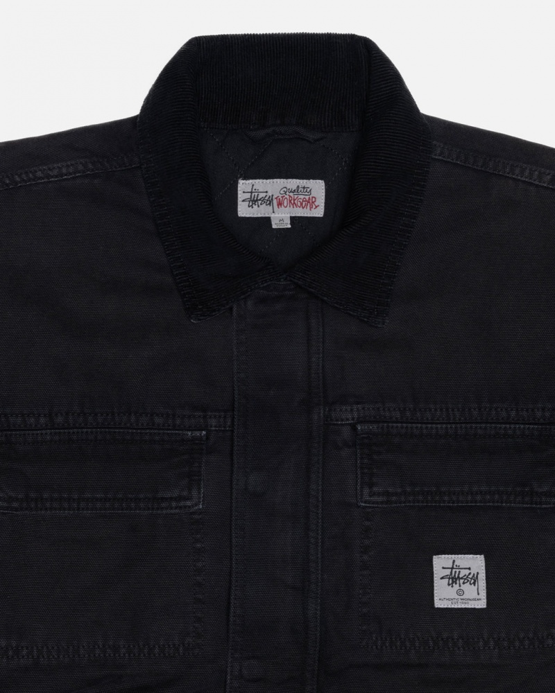 Stussy Shop Jacket Washed Płócienne - Unisex Jackets Czarne | BPLSD98522