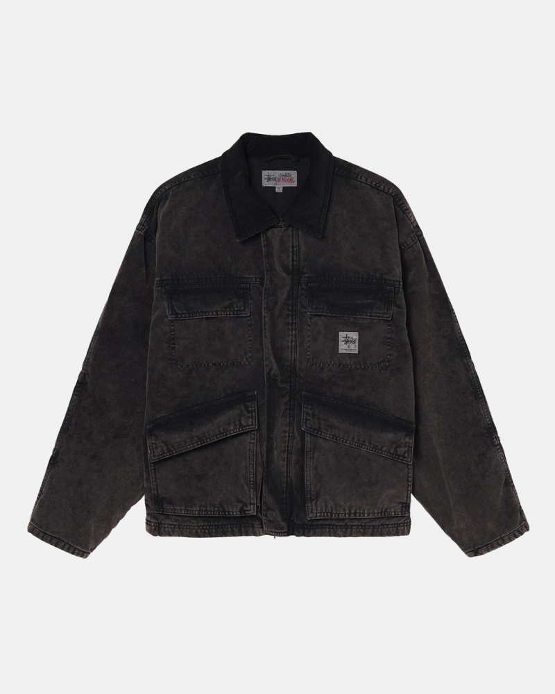 Stussy Shop Jacket Washed Płócienne - Unisex Jackets Czarne | BPLSD98522