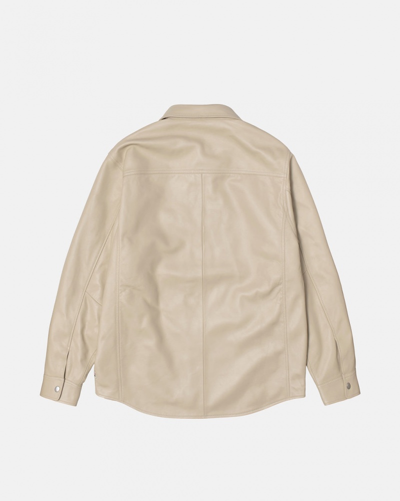 Stussy Skórzane Overshirt - Unisex Tops Beżowe | APLDF42696