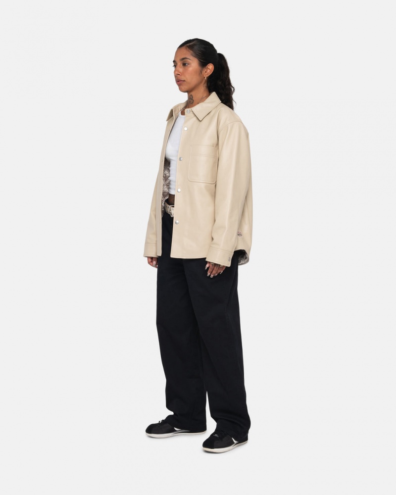 Stussy Skórzane Overshirt - Unisex Tops Beżowe | APLDF42696