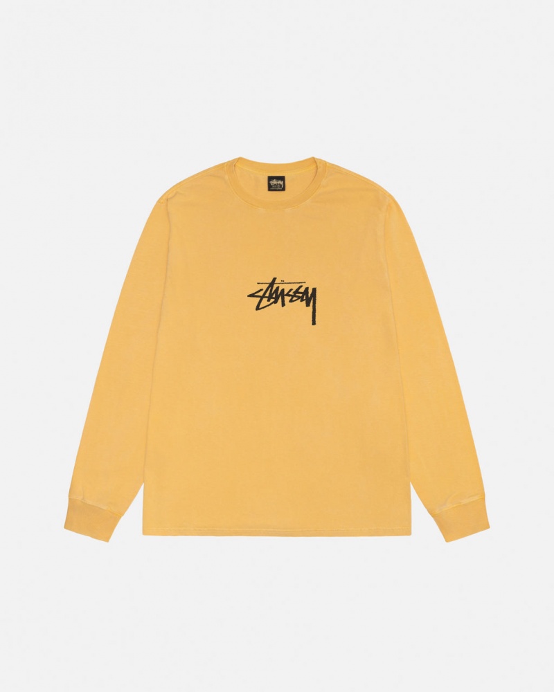 Stussy Small Stock LS Tee Pigment Dyed - Unisex Longsleeve Pomarańczowe | BPLSO30093