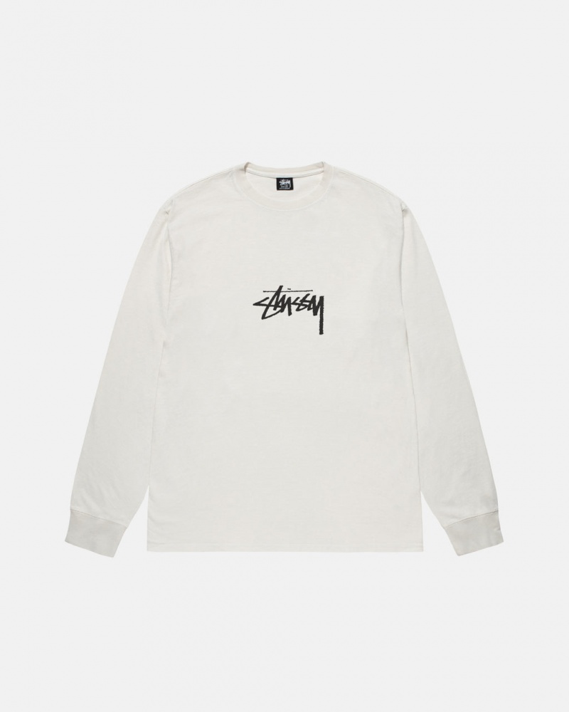 Stussy Small Stock LS Tee Pigment Dyed - Unisex Longsleeve Beżowe | MPLHR48913