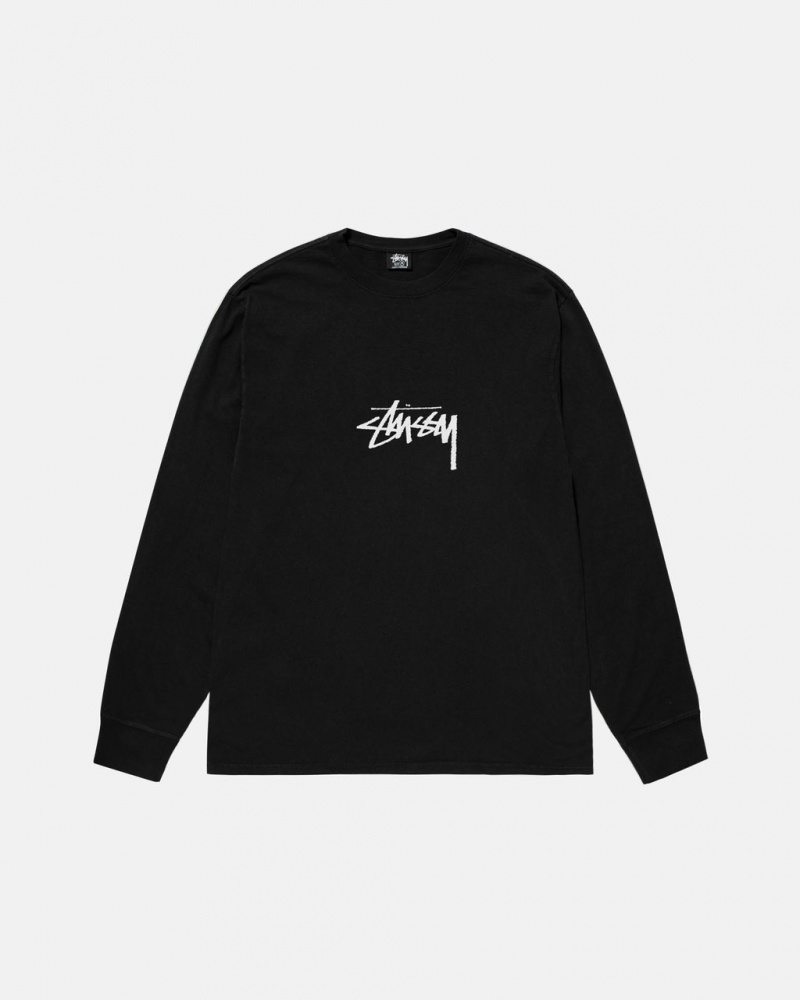 Stussy Small Stock LS Tee Pigment Dyed - Unisex Longsleeve Czarne | PLNZX59563