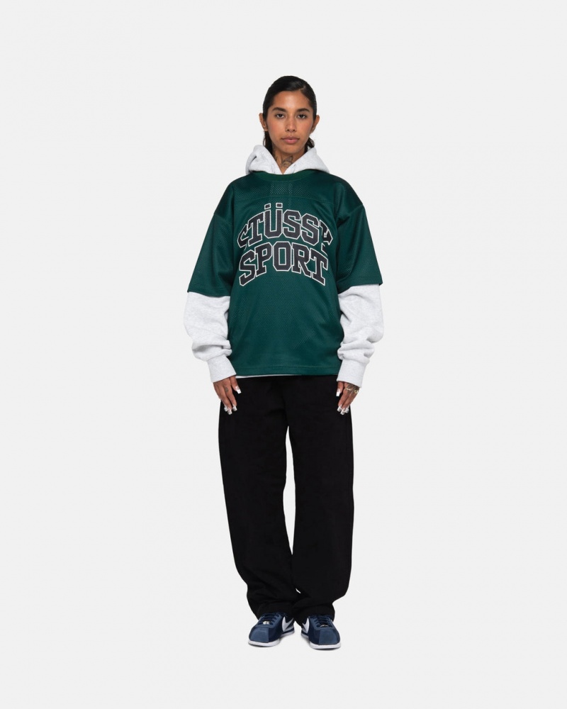 Stussy Sportowe Mesh Football Jersey - Unisex Sweaters Knits Zielone | GPLEC24574