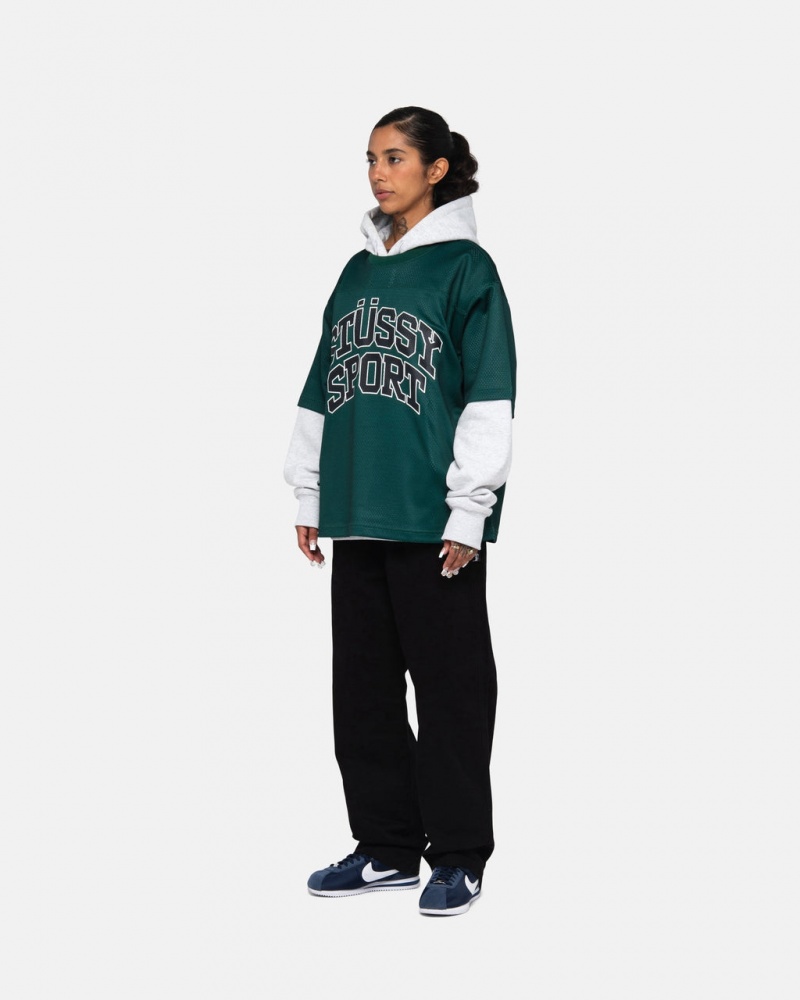 Stussy Sportowe Mesh Football Jersey - Unisex Sweaters Knits Zielone | GPLEC24574