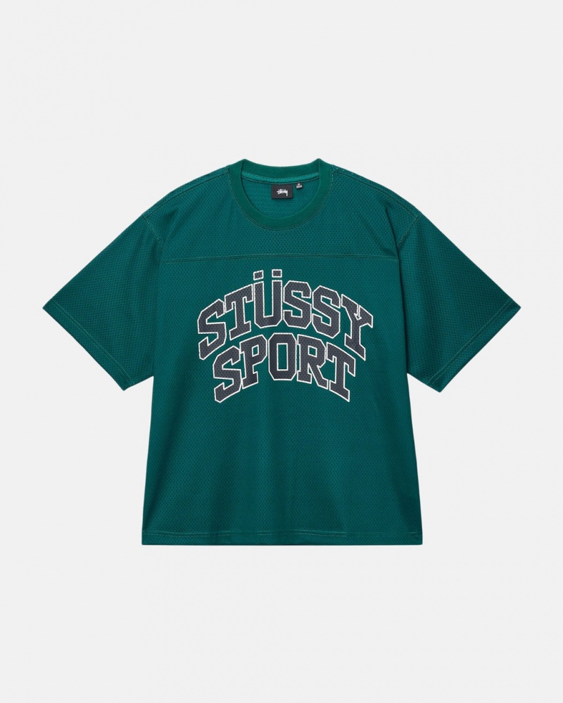 Stussy Sportowe Mesh Football Jersey - Unisex Sweaters Knits Zielone | GPLEC24574