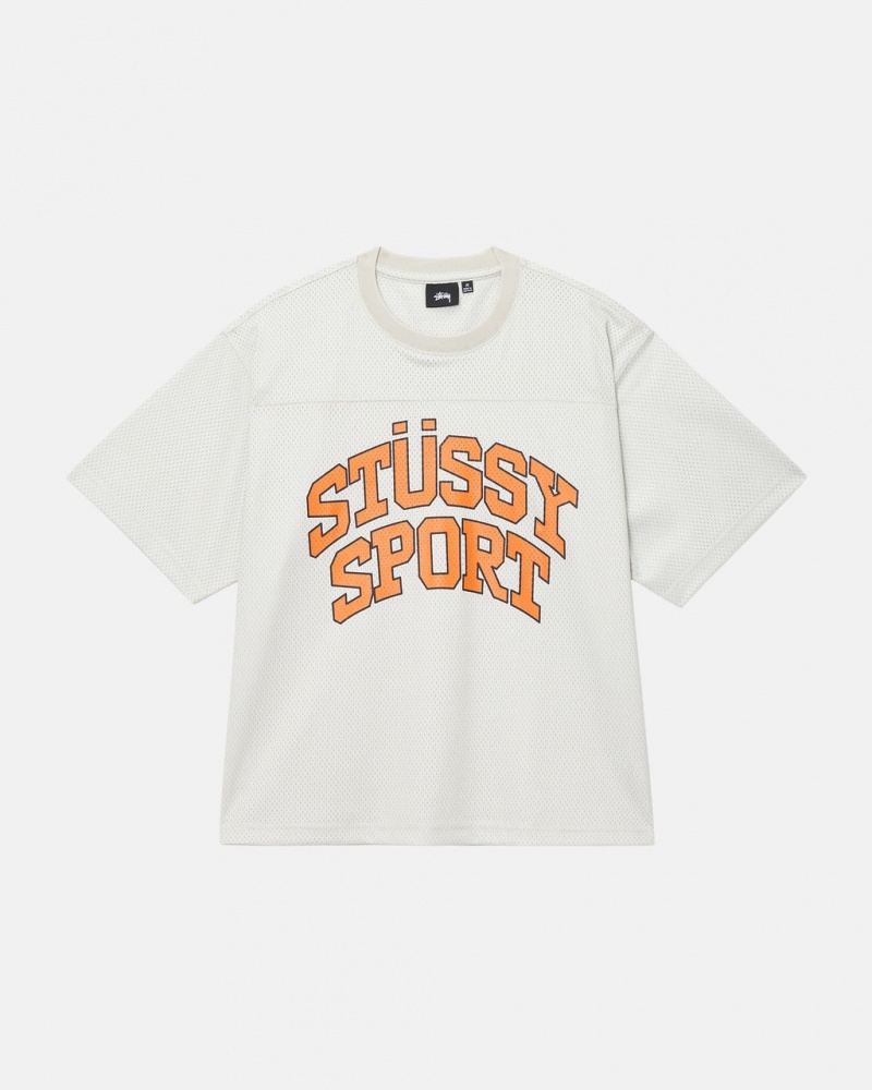 Stussy Sportowe Mesh Football Jersey - Unisex Sweaters Knits Beżowe | XPLGW39375