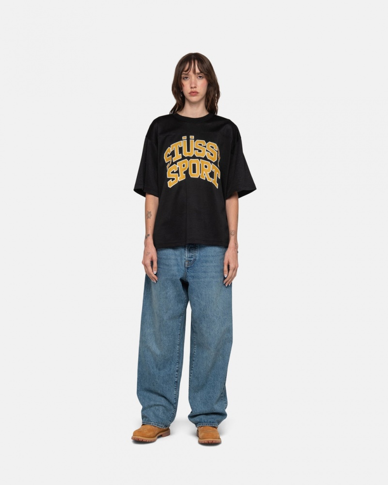 Stussy Sportowe Mesh Football Jersey - Unisex Sweaters Knits Czarne | PLIIZ14609