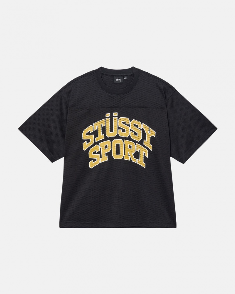 Stussy Sportowe Mesh Football Jersey - Unisex Sweaters Knits Czarne | PLIIZ14609