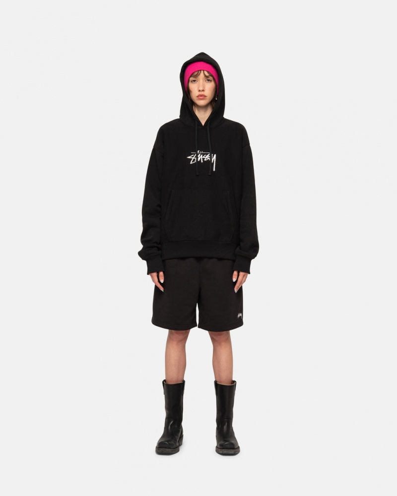 Stussy Stock Logo Applique Hoodie - Unisex Hoodies Czarne | PLNZX55264