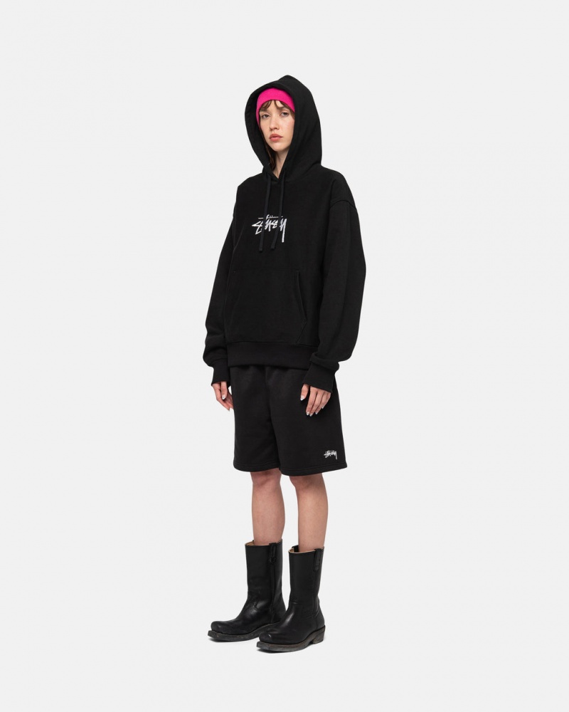 Stussy Stock Logo Applique Hoodie - Unisex Hoodies Czarne | PLNZX55264