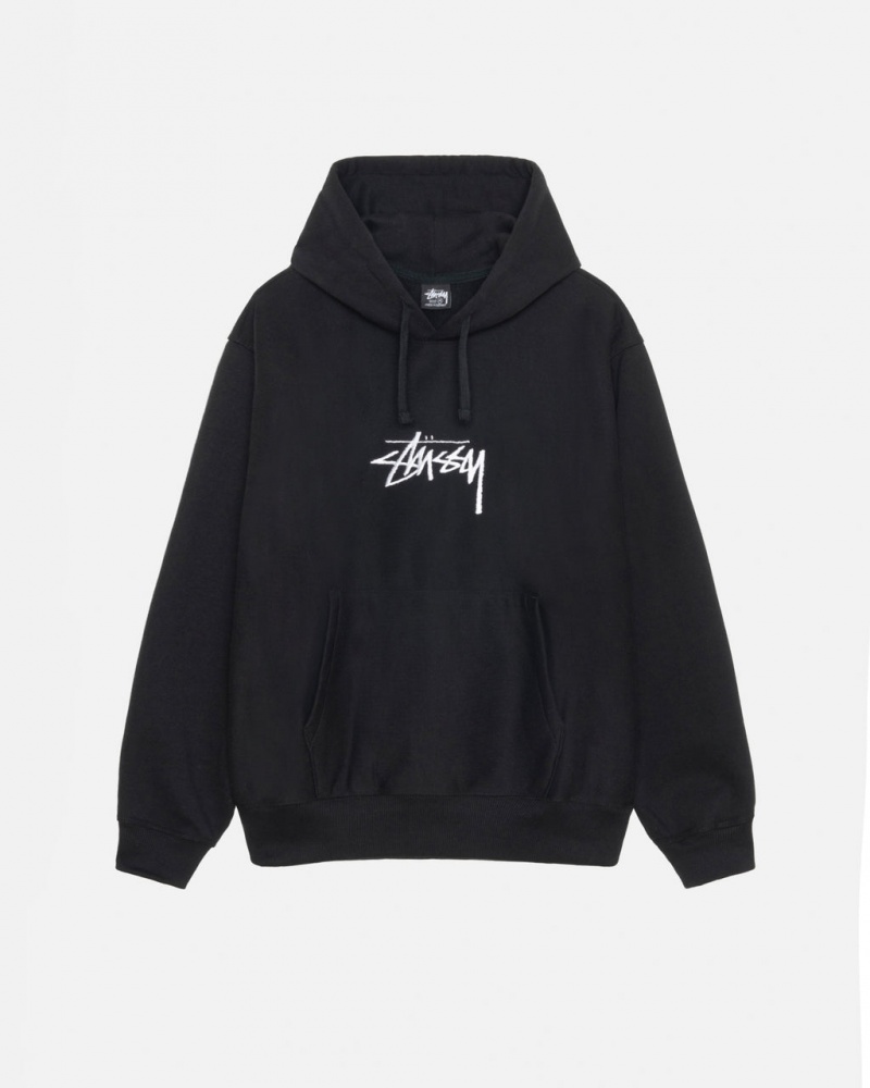 Stussy Stock Logo Applique Hoodie - Unisex Hoodies Czarne | PLNZX55264