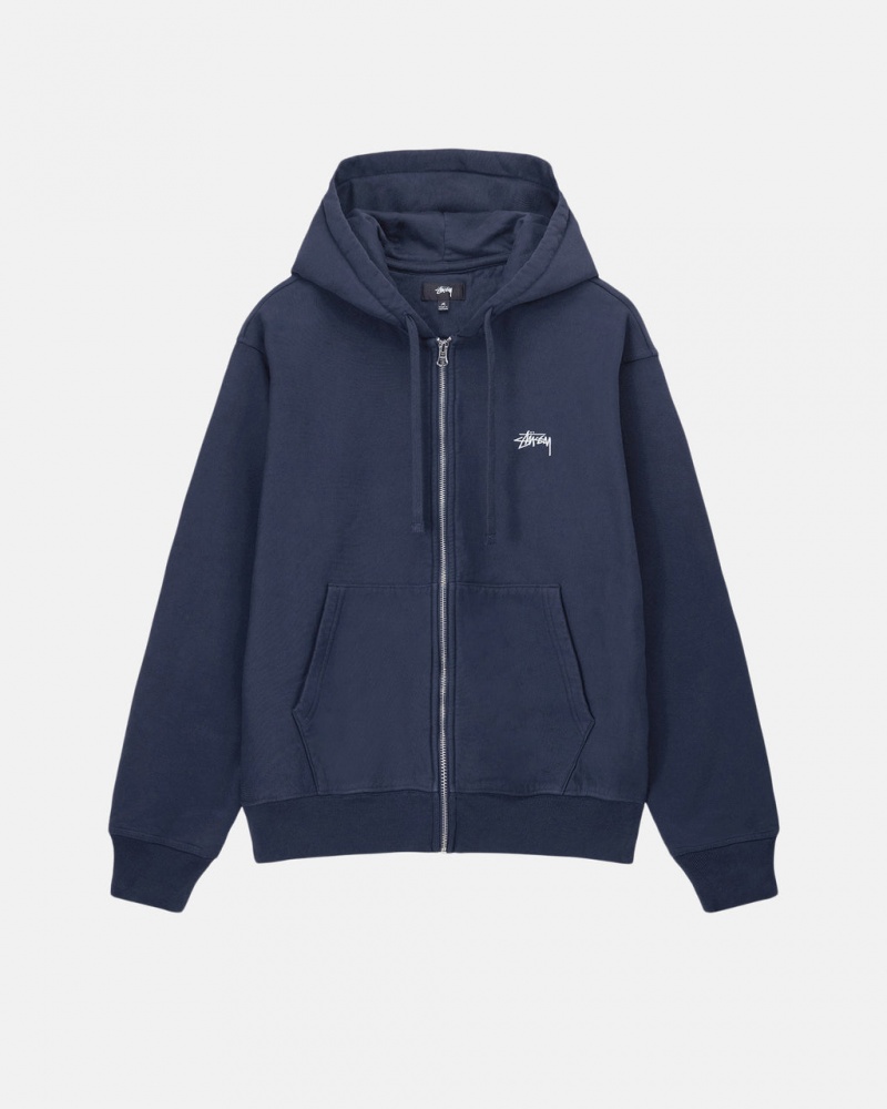 Stussy Stock Logo Zip Hoodie - Unisex Hoodies Granatowe | PLJBT96816