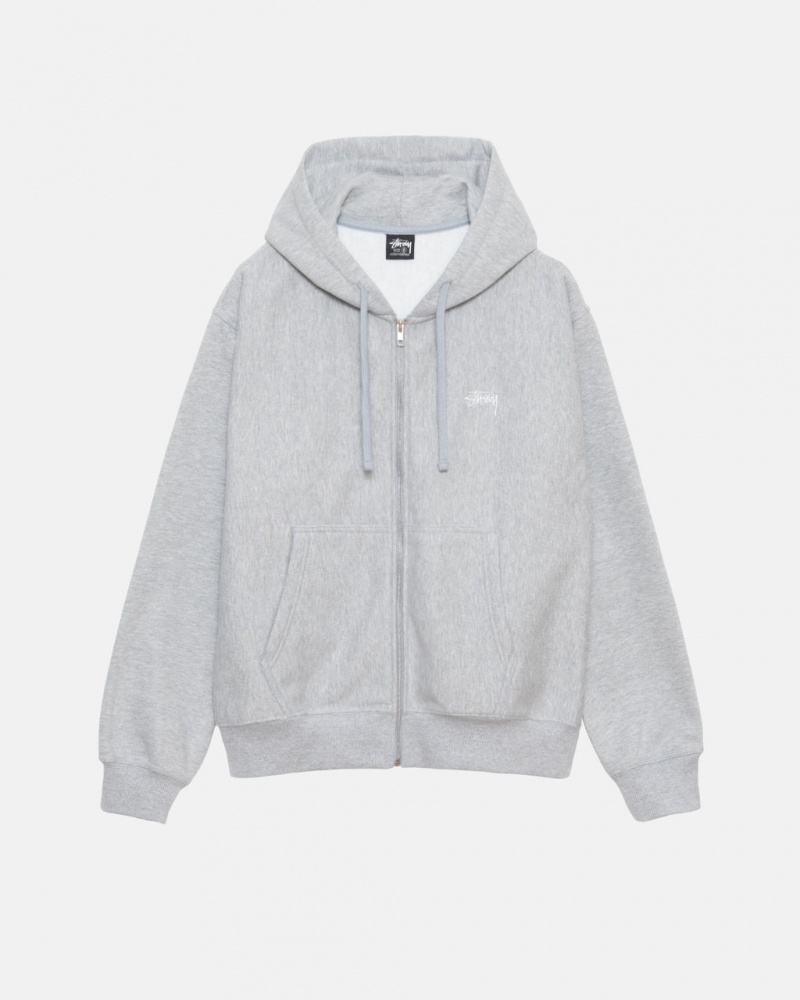 Stussy Stock Logo Zip Hoodie - Unisex Hoodies Szare | SPLNY64980