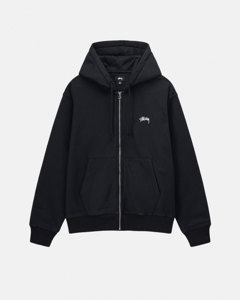 Stussy Stock Logo Zip Hoodie - Unisex Hoodies Czarne | APLWC59200