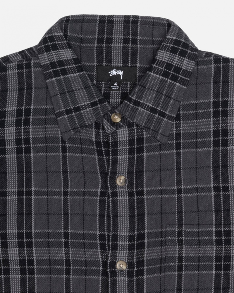 Stussy Stones Plaid Shirt - Unisex Tops Czarne | DPLVO97704