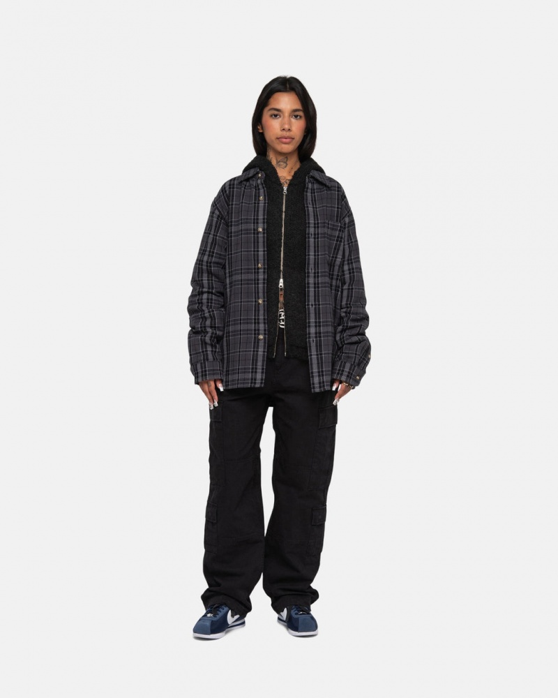 Stussy Stones Plaid Shirt - Unisex Tops Czarne | DPLVO97704