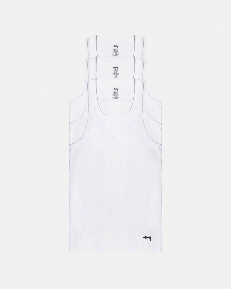 Stussy Stussy Tank Undershirt - Unisex Sweaters Knits Białe | PLNEJ53655