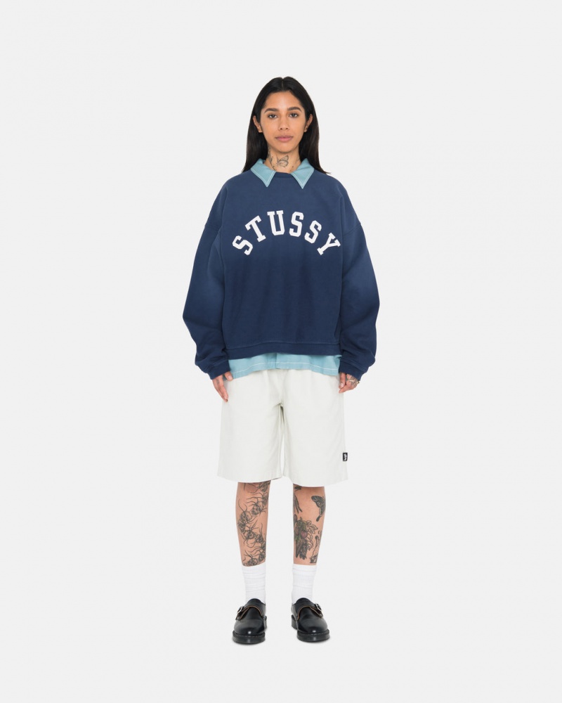 Stussy Sun Faded Oversized Crew - Unisex Hoodies Granatowe | PLJVR59390