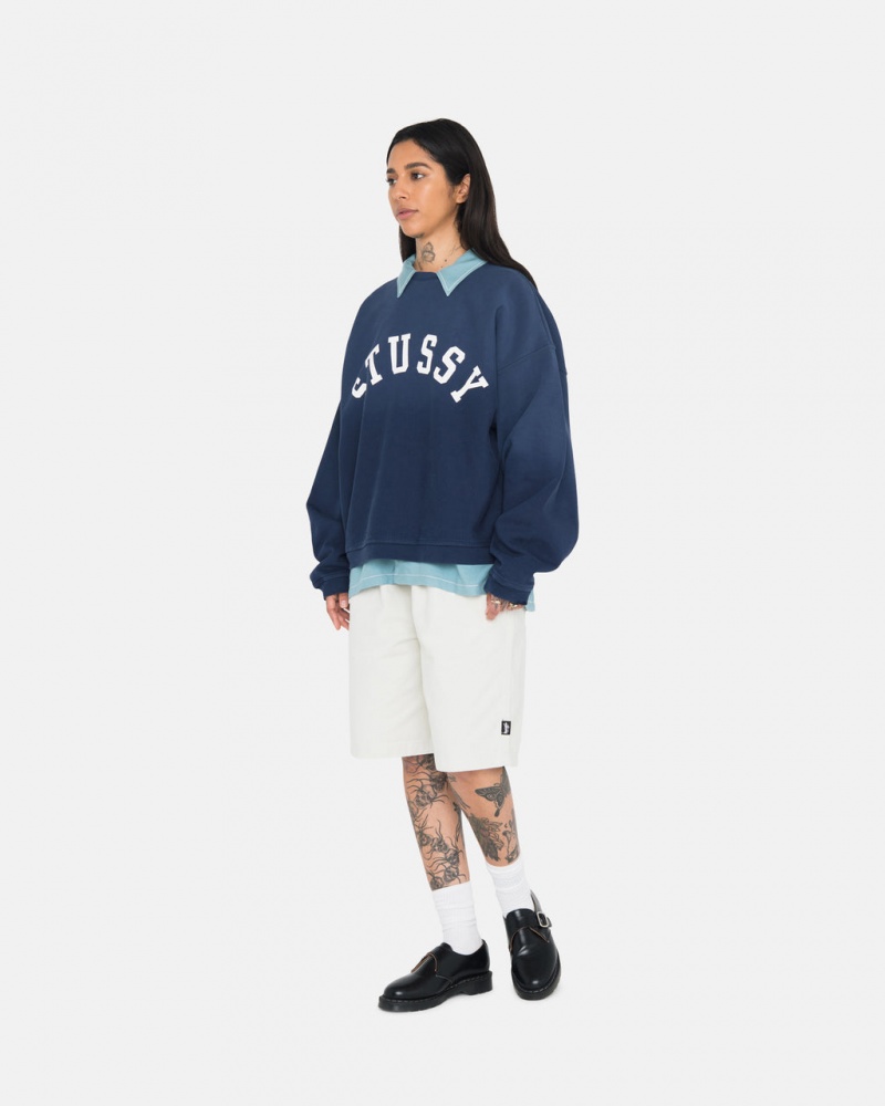 Stussy Sun Faded Oversized Crew - Unisex Hoodies Granatowe | PLJVR59390