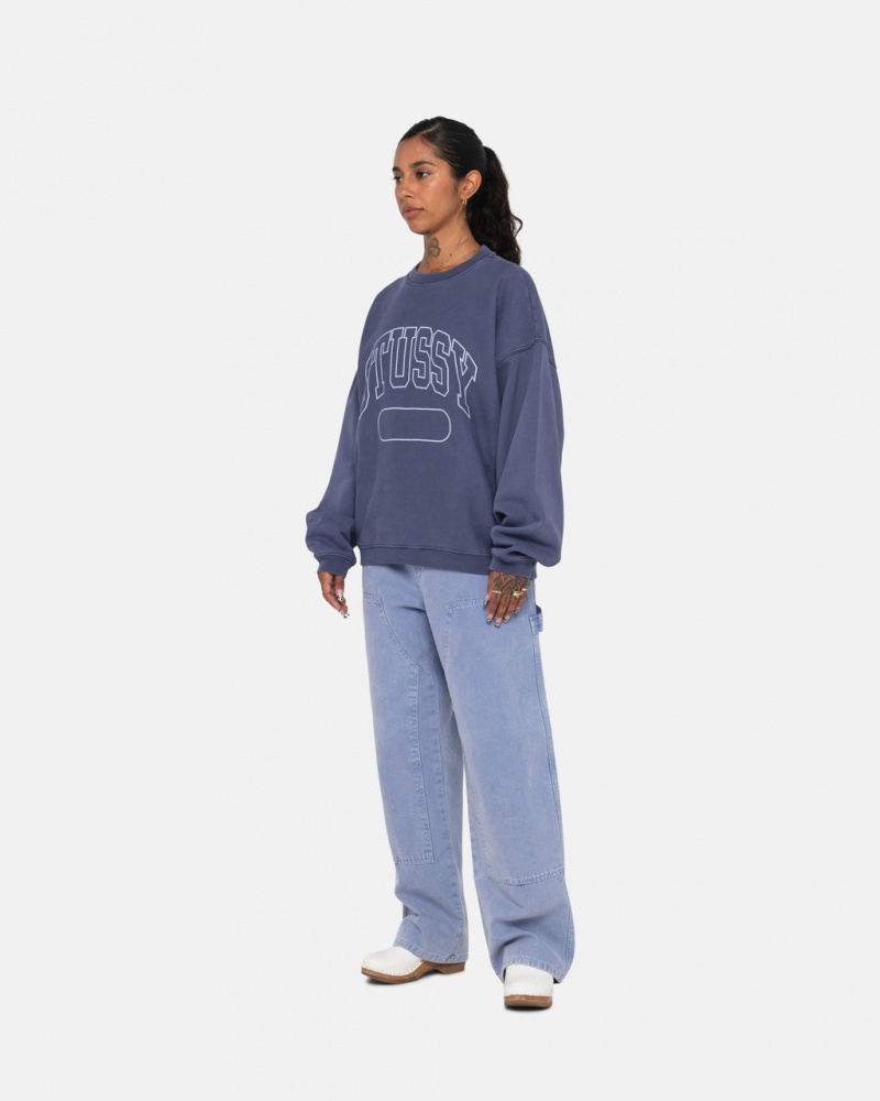 Stussy Varsity Oversized Crew - Unisex Hoodies Niebieskie | PLQCS86082