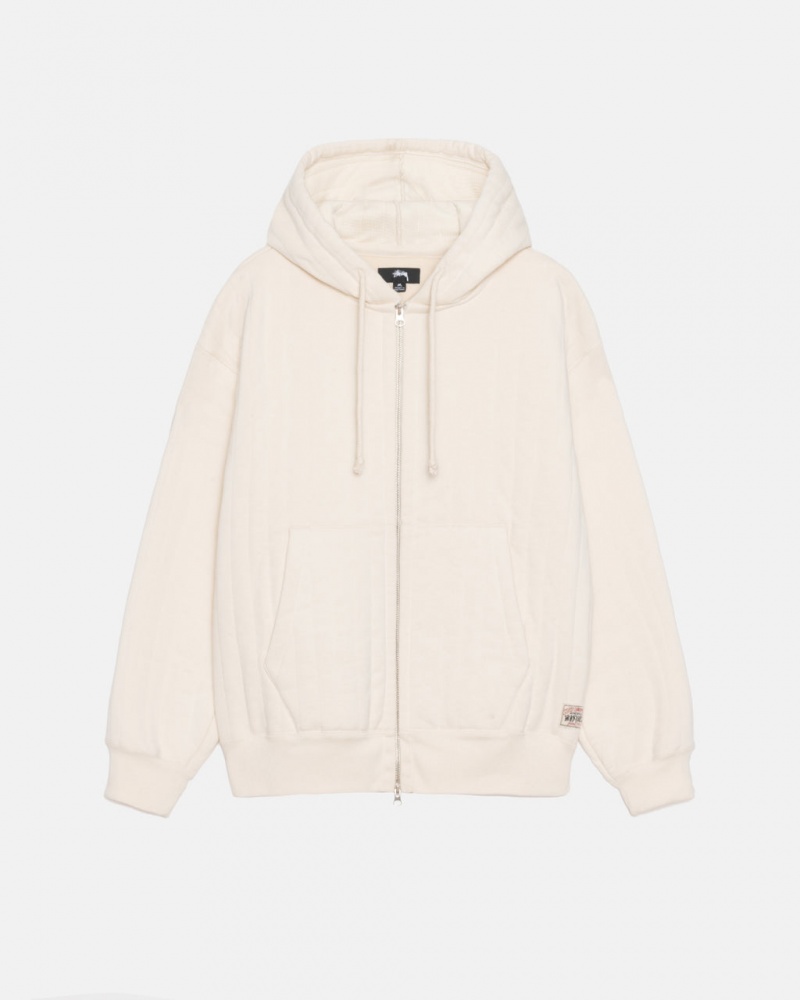 Stussy Vertical Pikowana Zip Hood - Unisex Hoodies Białe | LPLPL58300