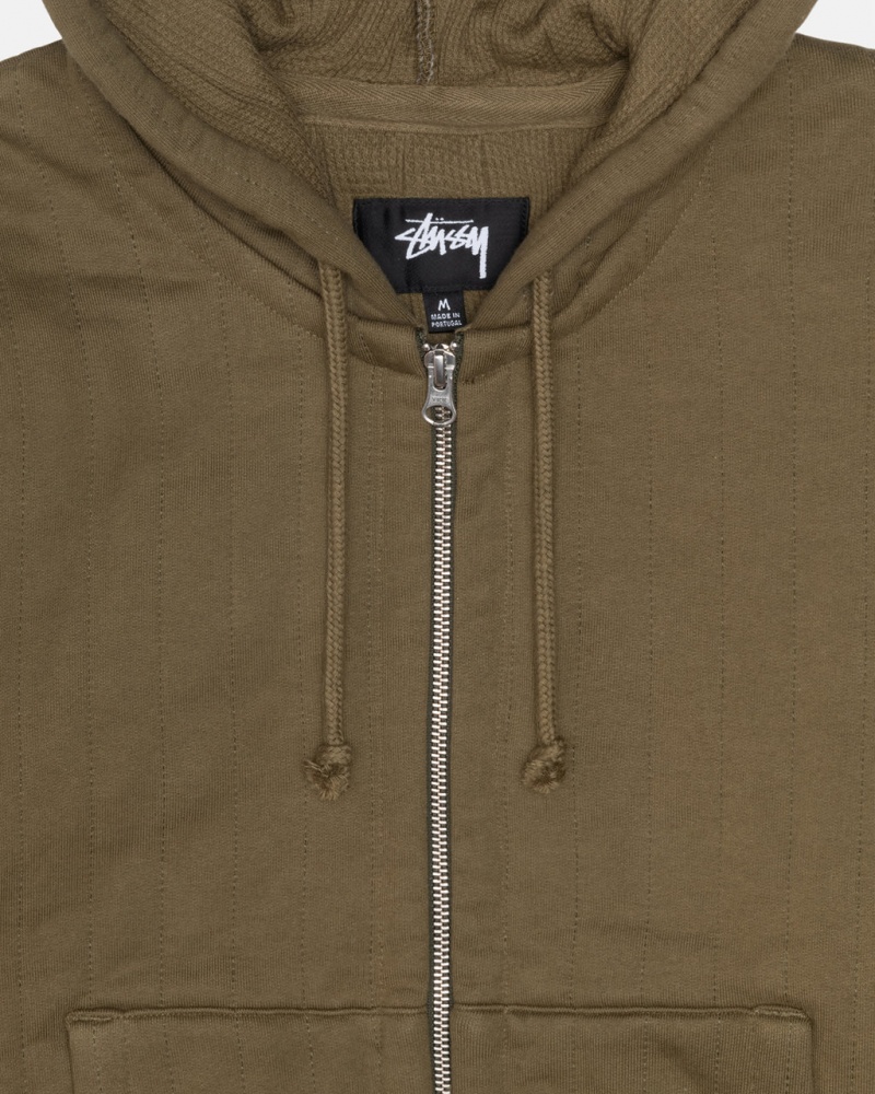 Stussy Vertical Pikowana Zip Hood - Unisex Hoodies Oliwkowe Zielone | SPLNY53840