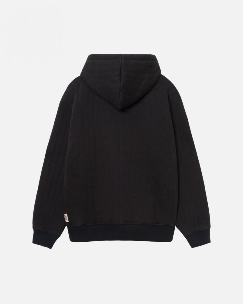 Stussy Vertical Pikowana Zip Hoodie - Unisex Hoodies Czarne | PLCIF96917