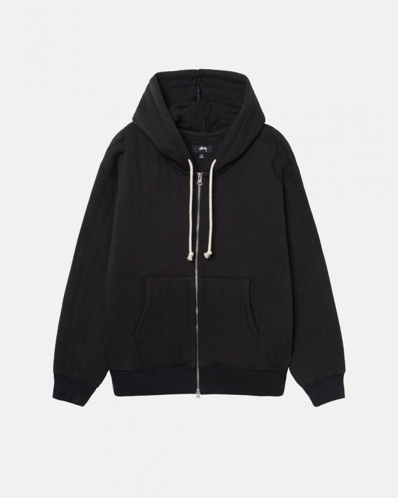 Stussy Vertical Pikowana Zip Hoodie - Unisex Hoodies Czarne | PLCIF96917