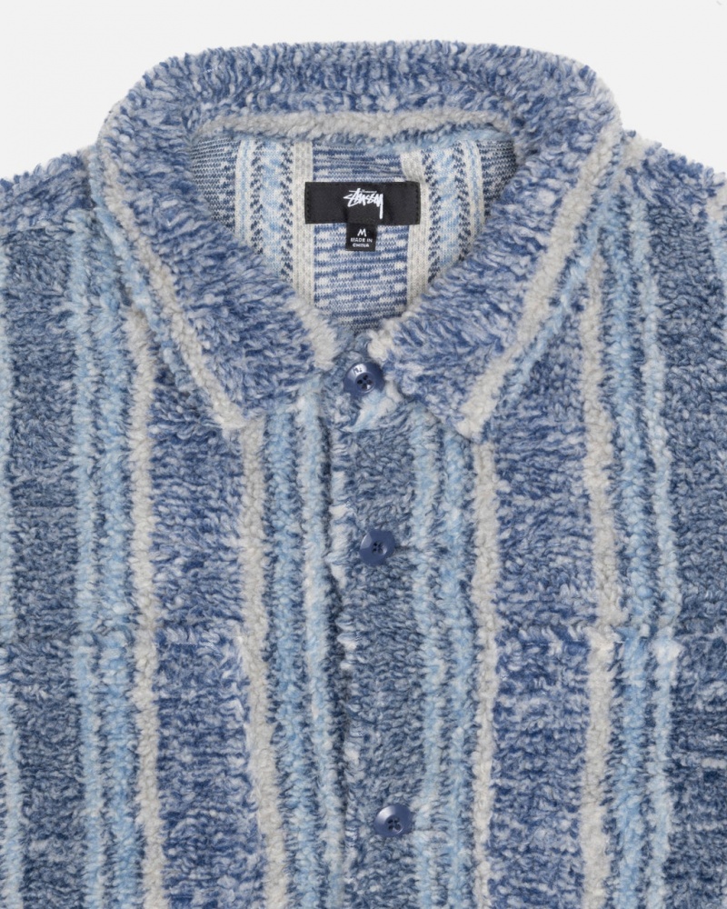 Stussy W Paski Sherpa Shirt - Unisex Tops Shirts Indygo | PLXMI10441