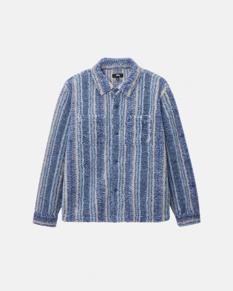 Stussy W Paski Sherpa Shirt - Unisex Tops Shirts Indygo | PLXMI10441