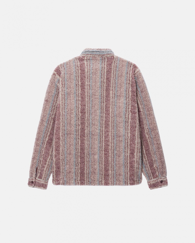 Stussy W Paski Sherpa Shirt - Unisex Tops Shirts Czerwone | DPLKV77088