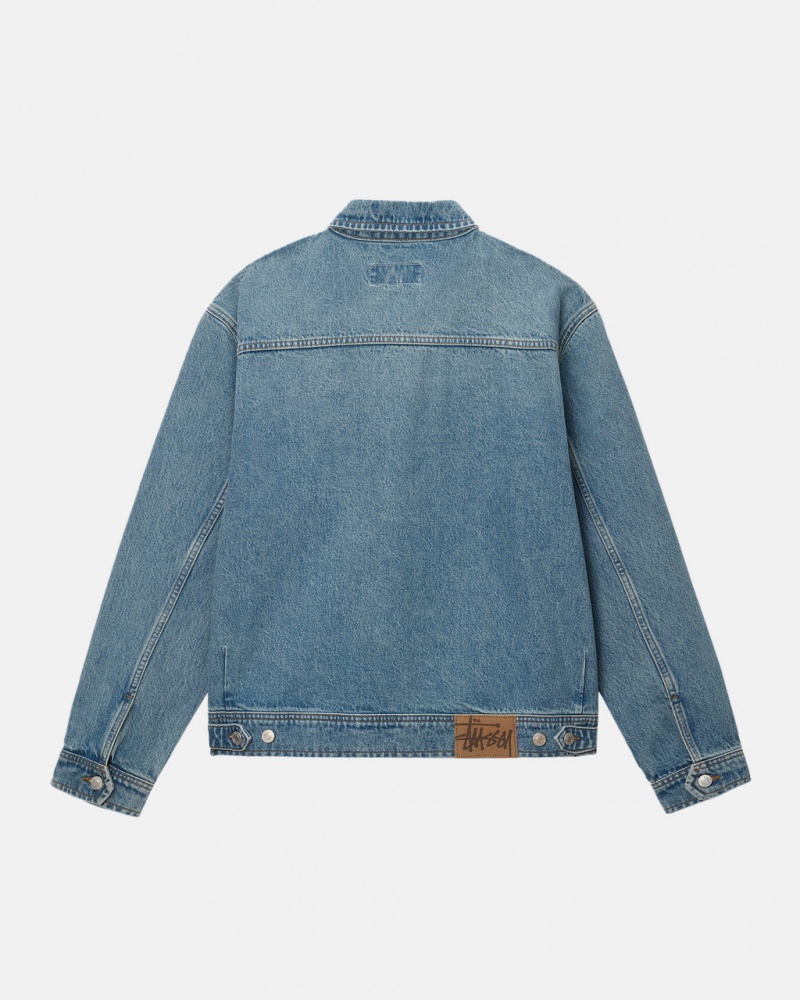 Stussy Zip Robocze Jacket Denim - Unisex Jackets Niebieskie | PLXMI16691