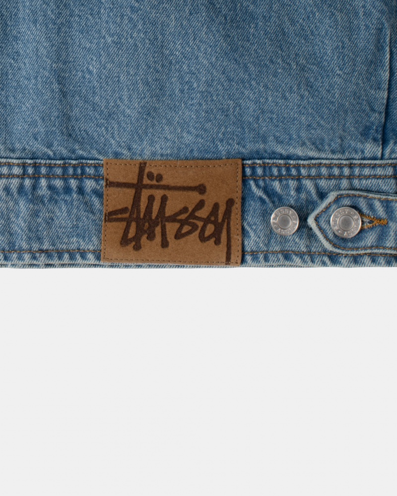 Stussy Zip Robocze Jacket Denim - Unisex Jackets Outerwear Niebieskie | PLJBT63364