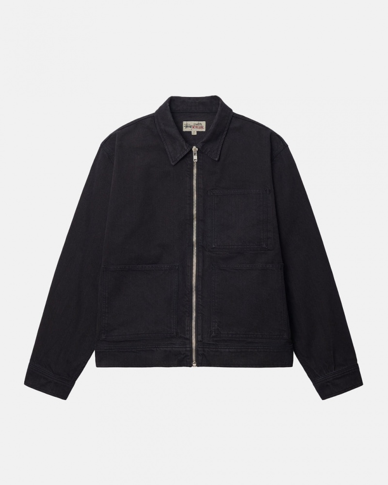 Stussy Zip Robocze Jacket Overdyed - Unisex Jackets Outerwear Czarne | PLCVG12723